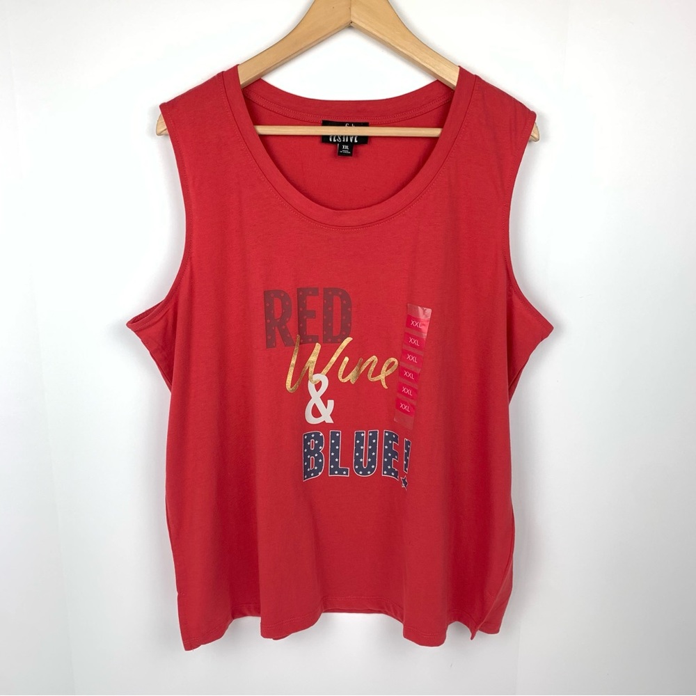 Feeling Festive Red Wine & Blue Tank Top Size XXL